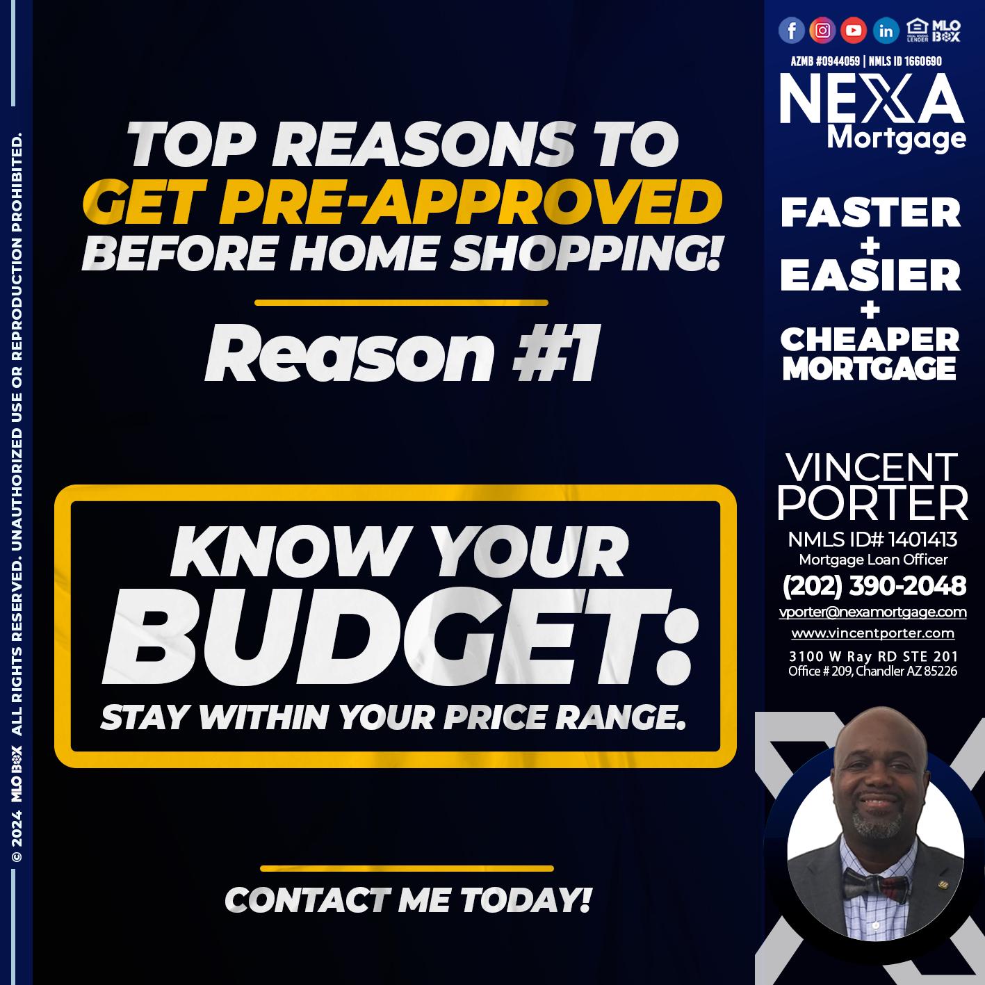 REASON 1 - Vincent Porter -Mortgage Loan Officer