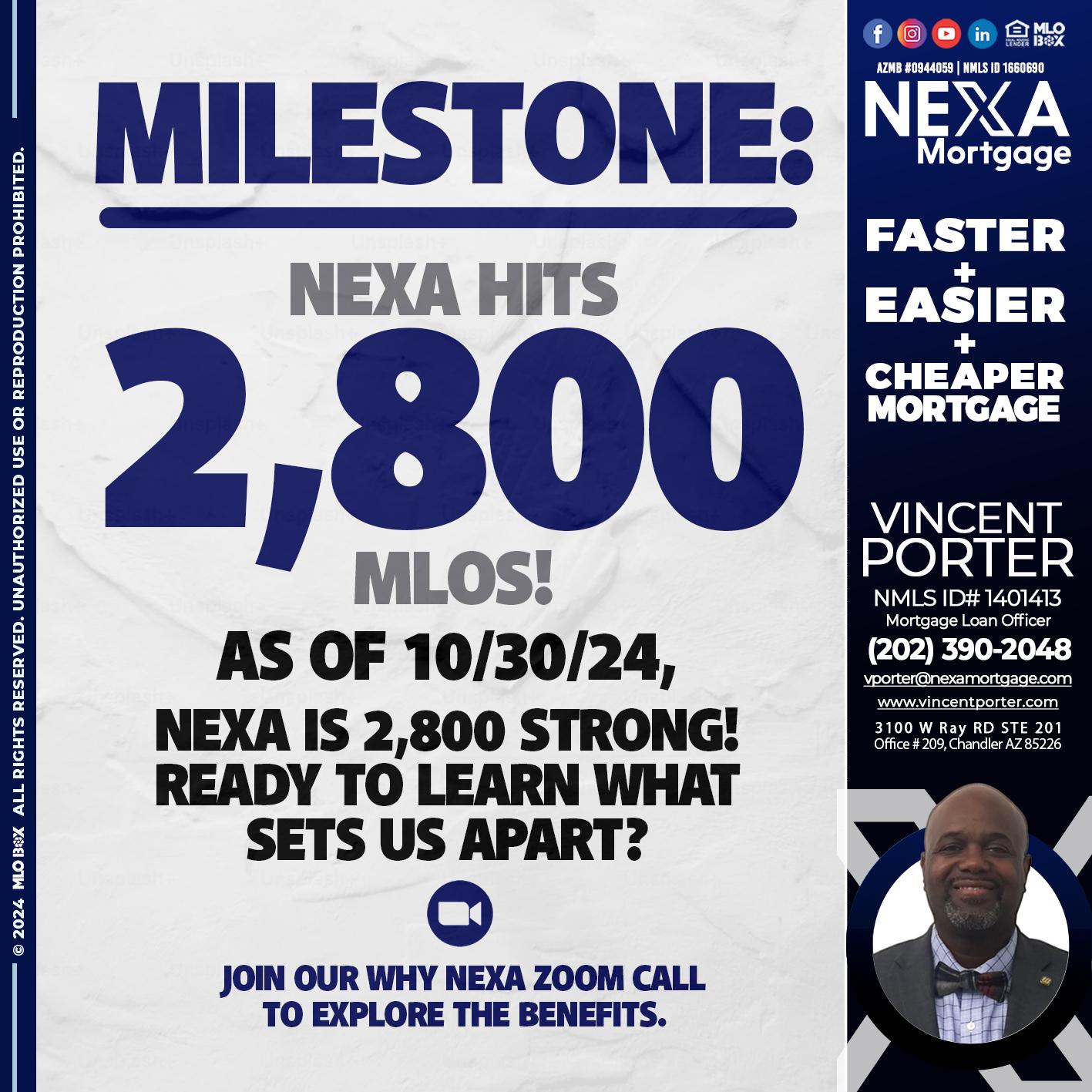 MILESTONE 2,800 - Vincent Porter -Mortgage Loan Officer