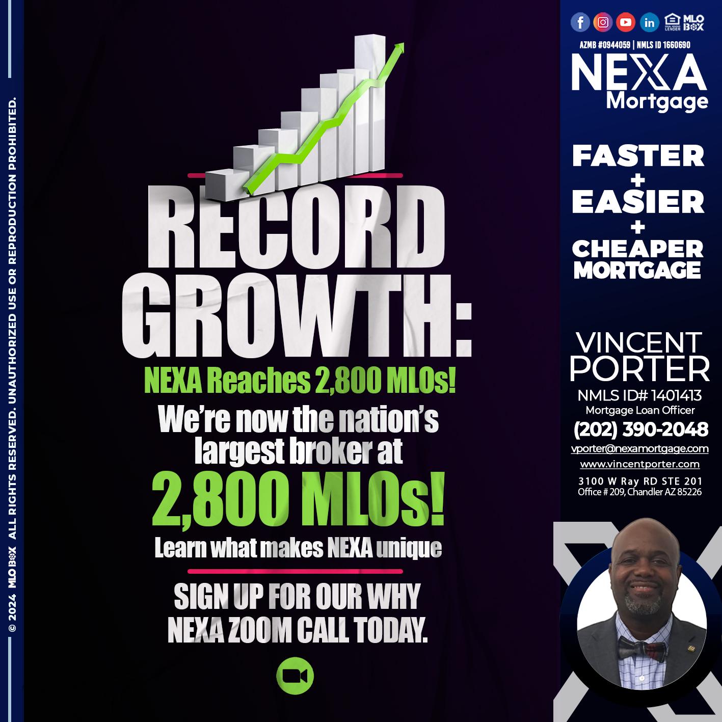 record growth - Vincent Porter -Mortgage Loan Officer