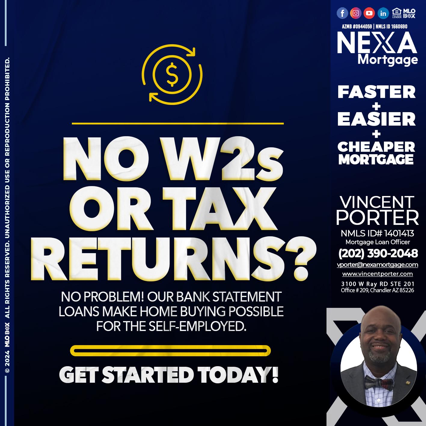 NO W2s - Vincent Porter -Mortgage Loan Officer