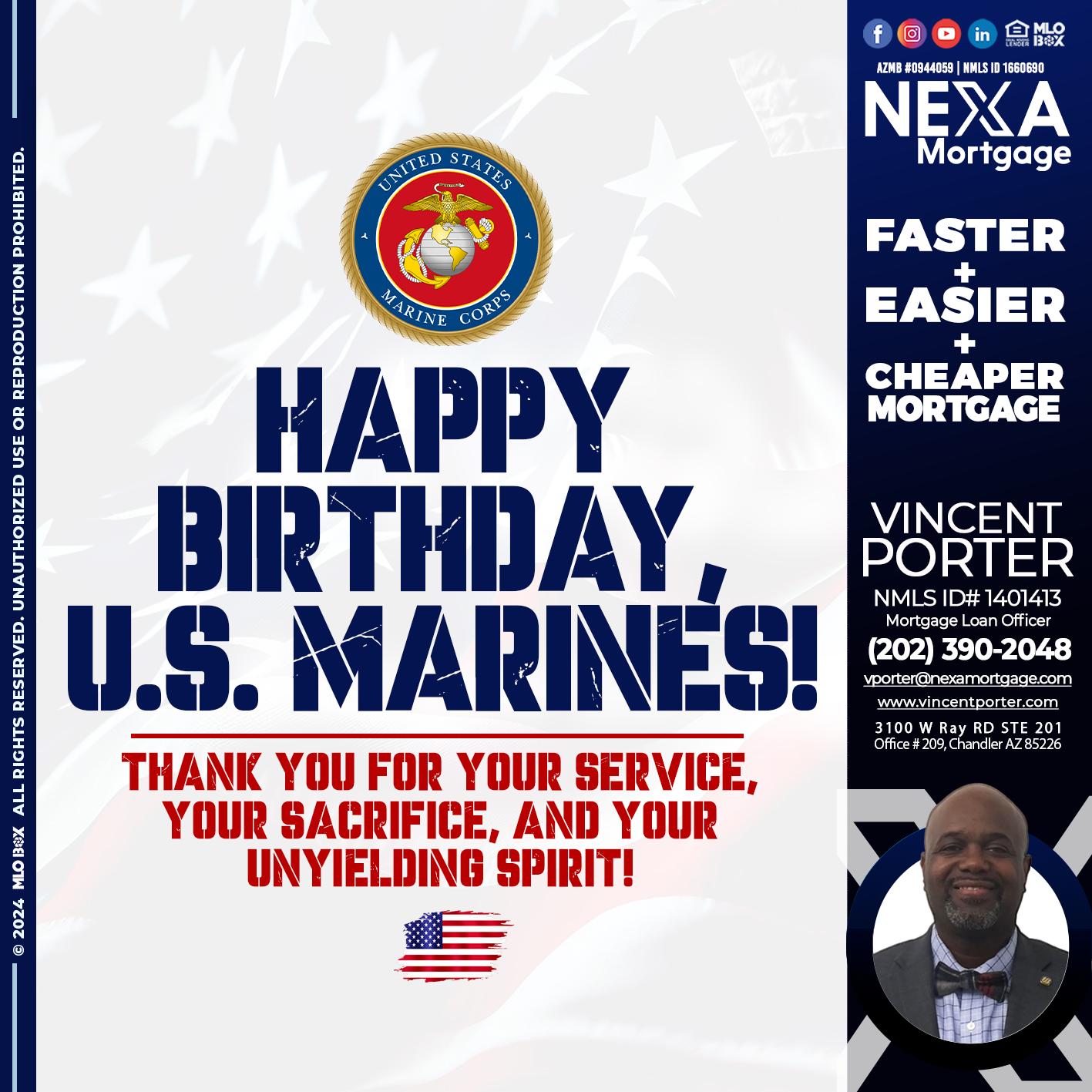 US MARINE BIRTHDAY - Vincent Porter -Mortgage Loan Officer