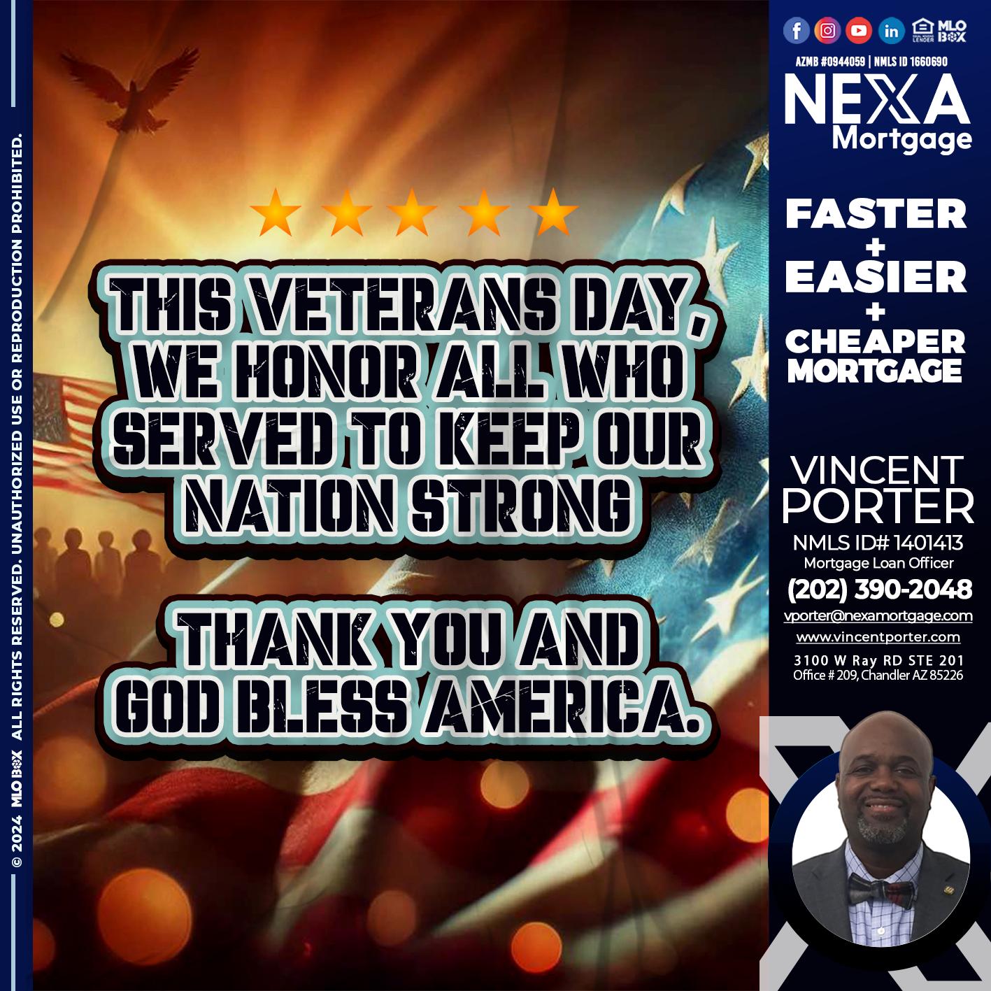 THIS VETERANS DAY - Vincent Porter -Mortgage Loan Officer