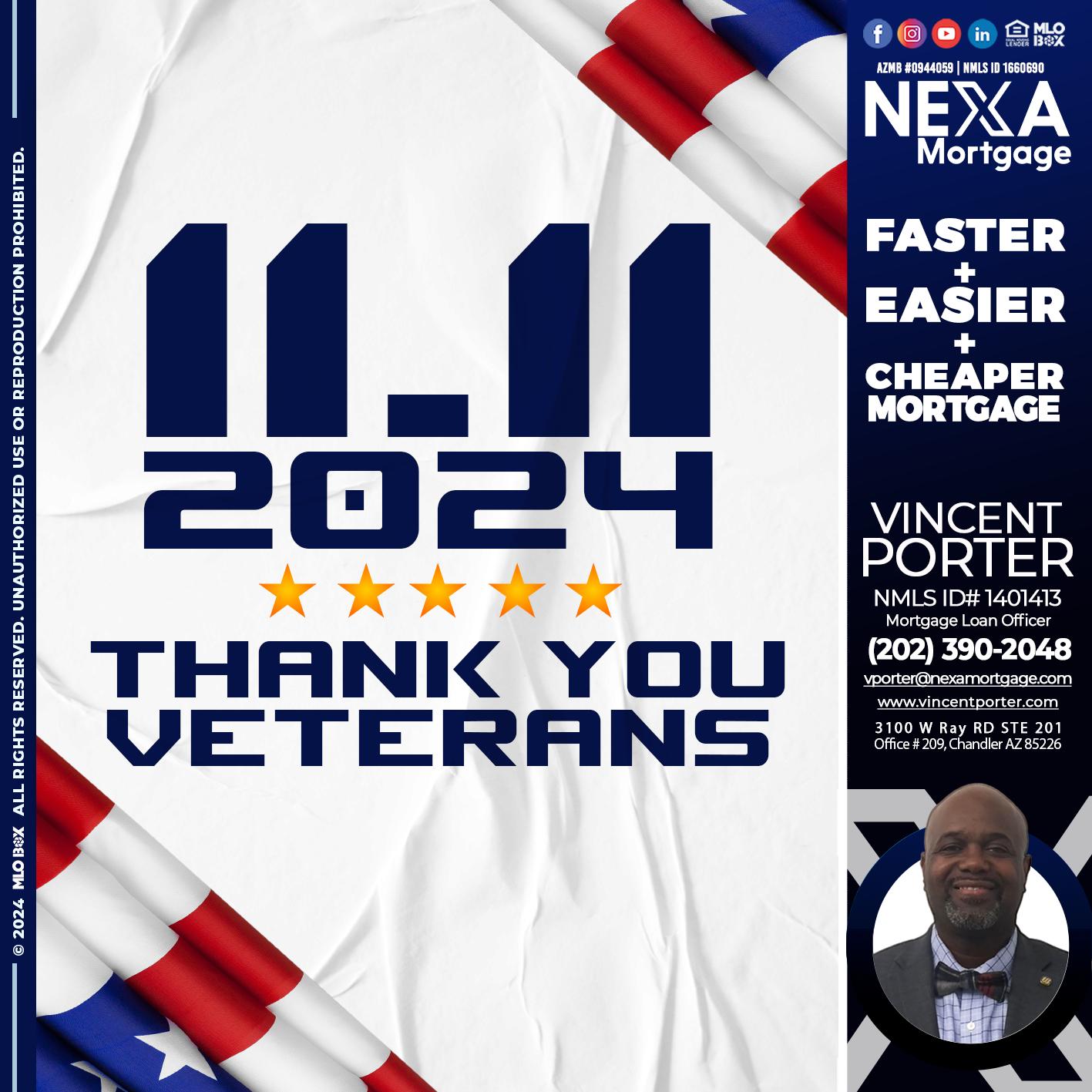 THANK YOU VETERANS - Vincent Porter -Mortgage Loan Officer