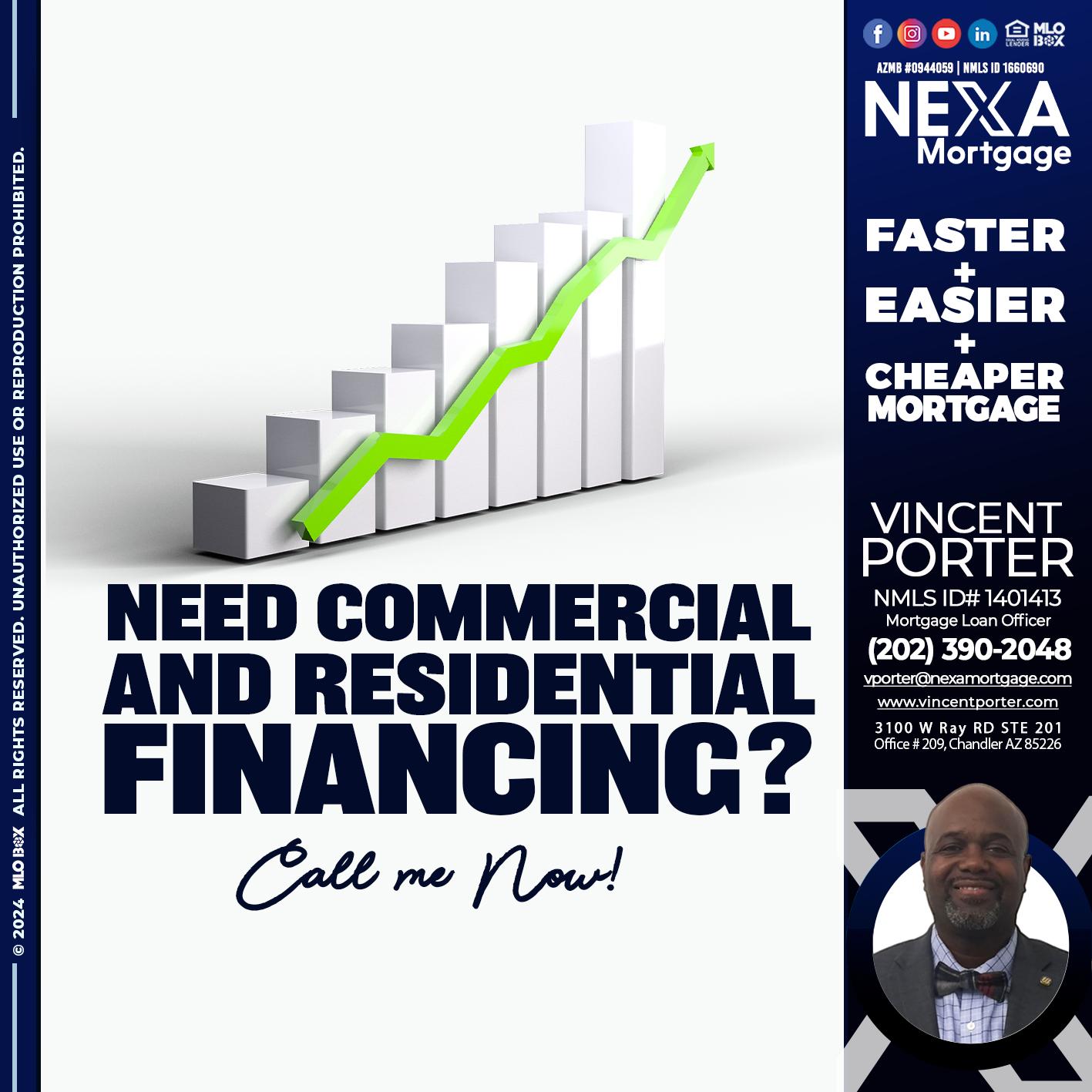 NEED COMERCIAL LOAN? - Vincent Porter -Mortgage Loan Officer