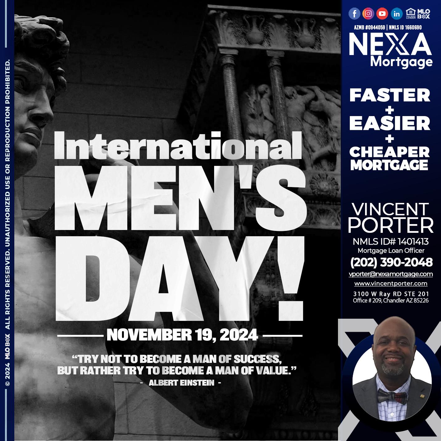 INTERNATIONAL MENS DAY - Vincent Porter -Mortgage Loan Officer