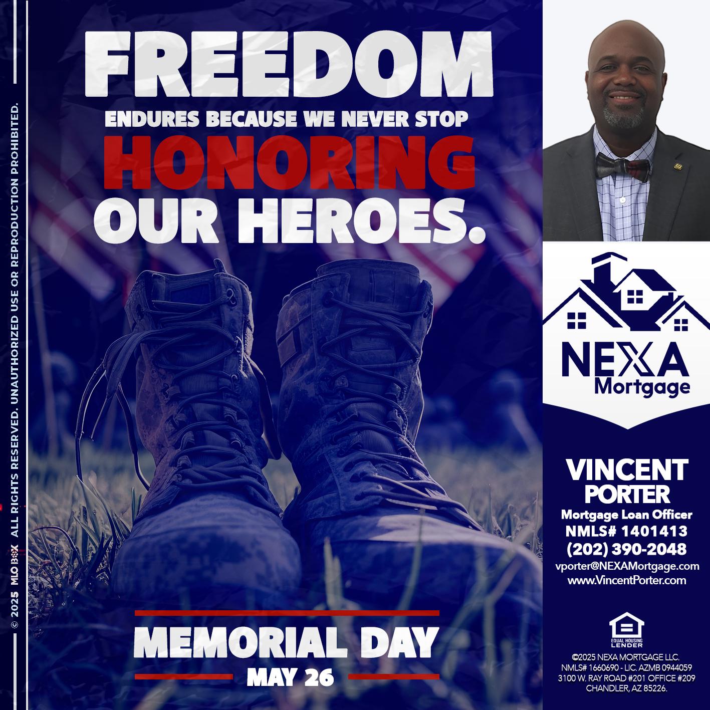 Memorial Day - Vincent Porter -Mortgage Loan Officer