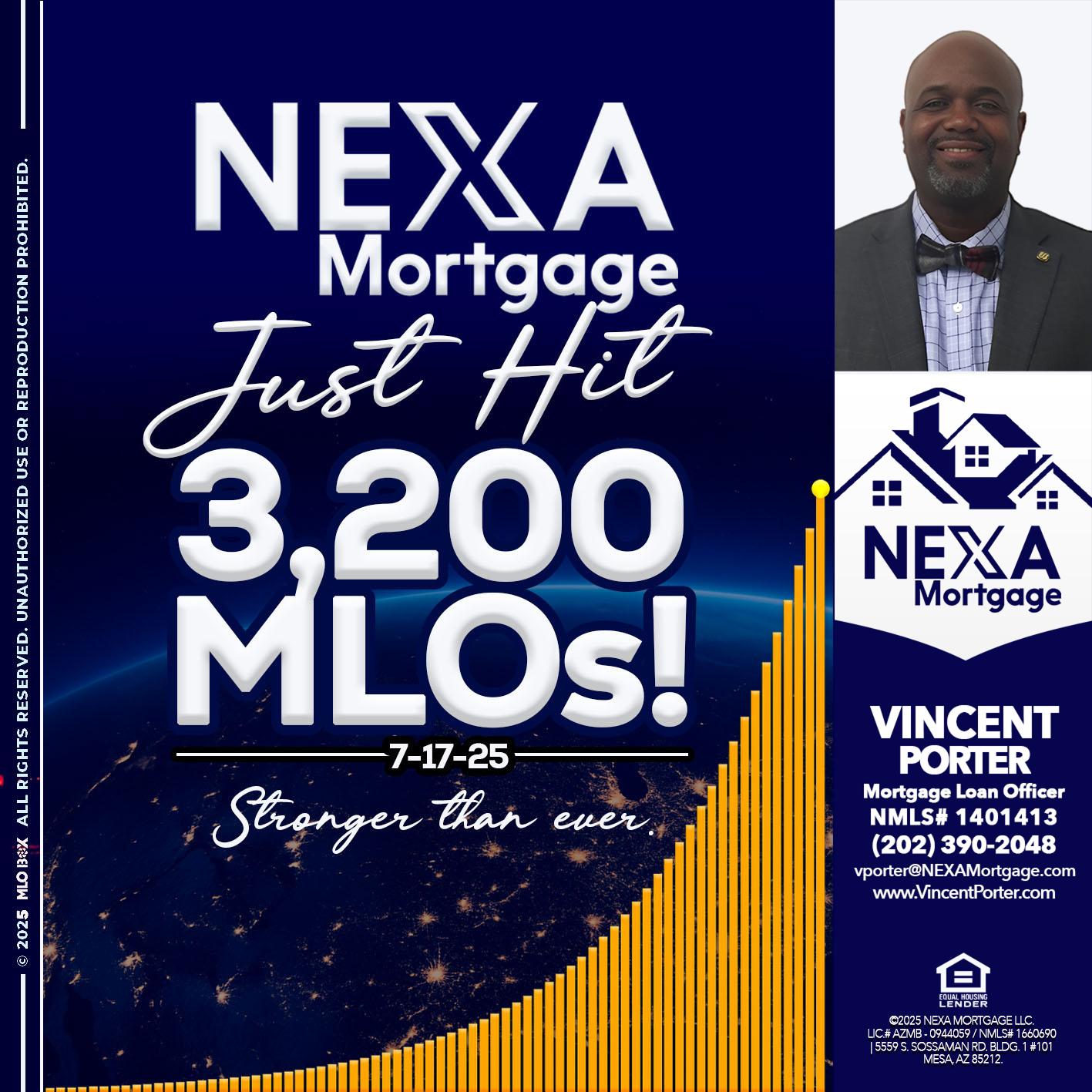 JUST HIT 3,200 MLOs - Vincent Porter -Mortgage Loan Officer