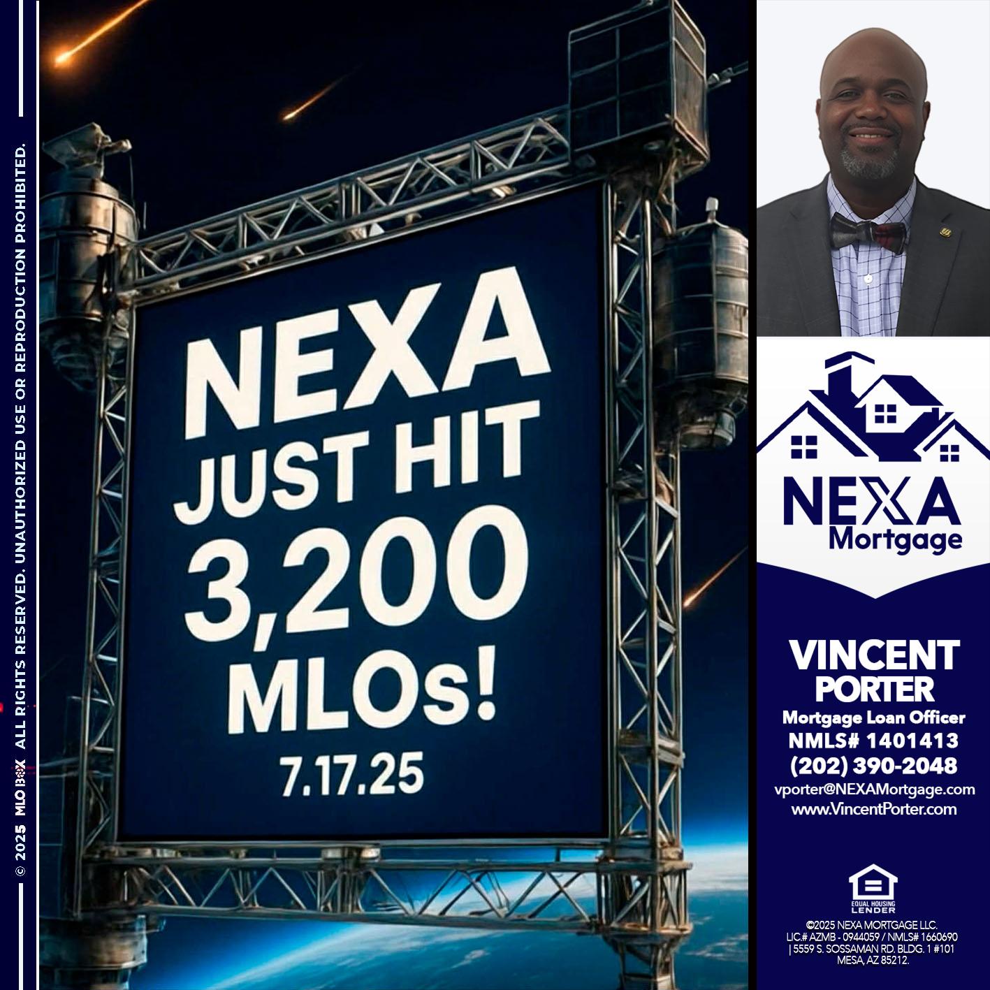 NEXA JUST HIT 3,200 - Vincent Porter -Mortgage Loan Officer