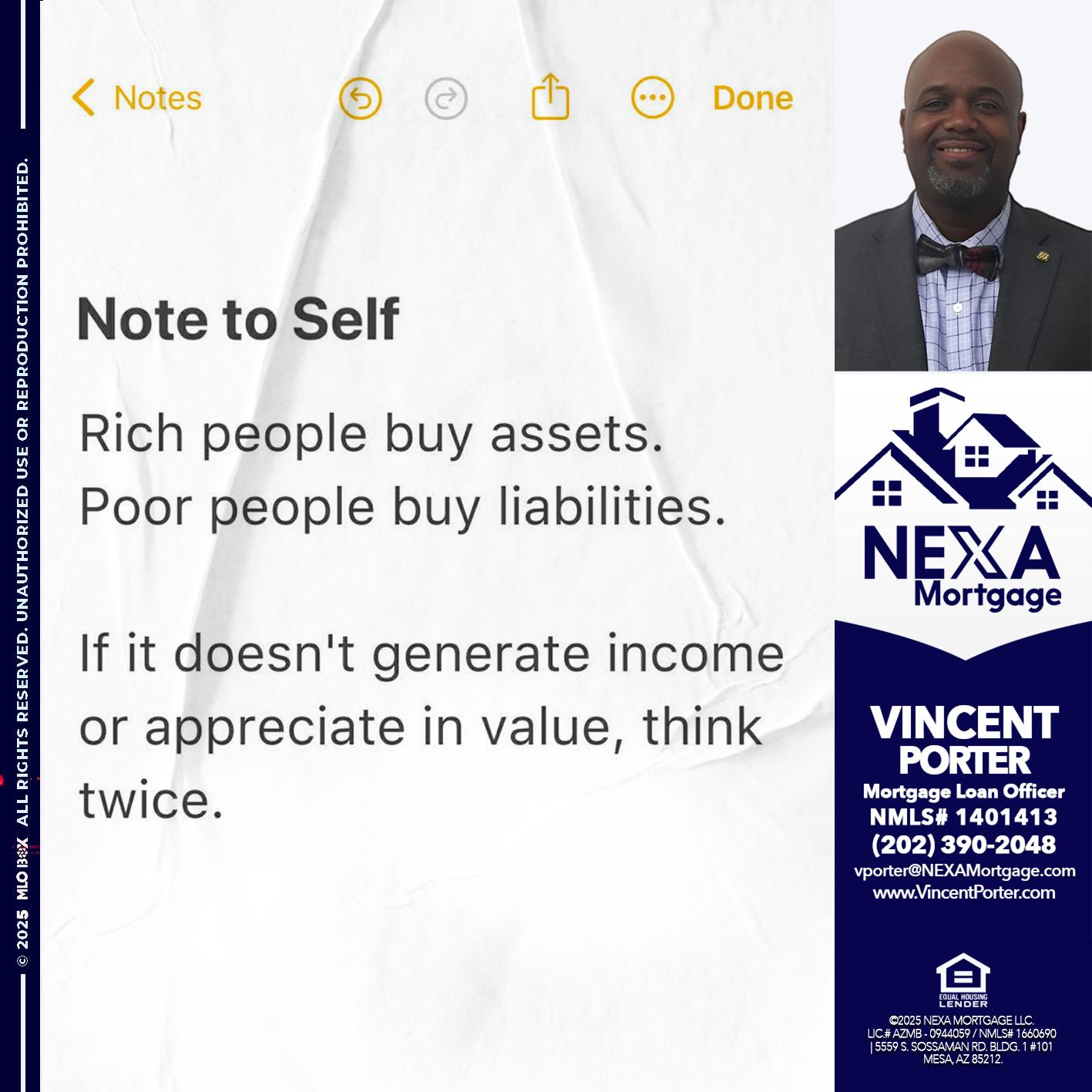 NOTE TO SELF - Vincent Porter -Mortgage Loan Officer