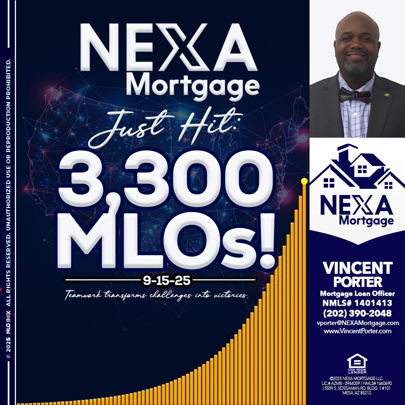NEXA JUST HIT 3300 MLOS - Vincent Porter -Mortgage Loan Officer