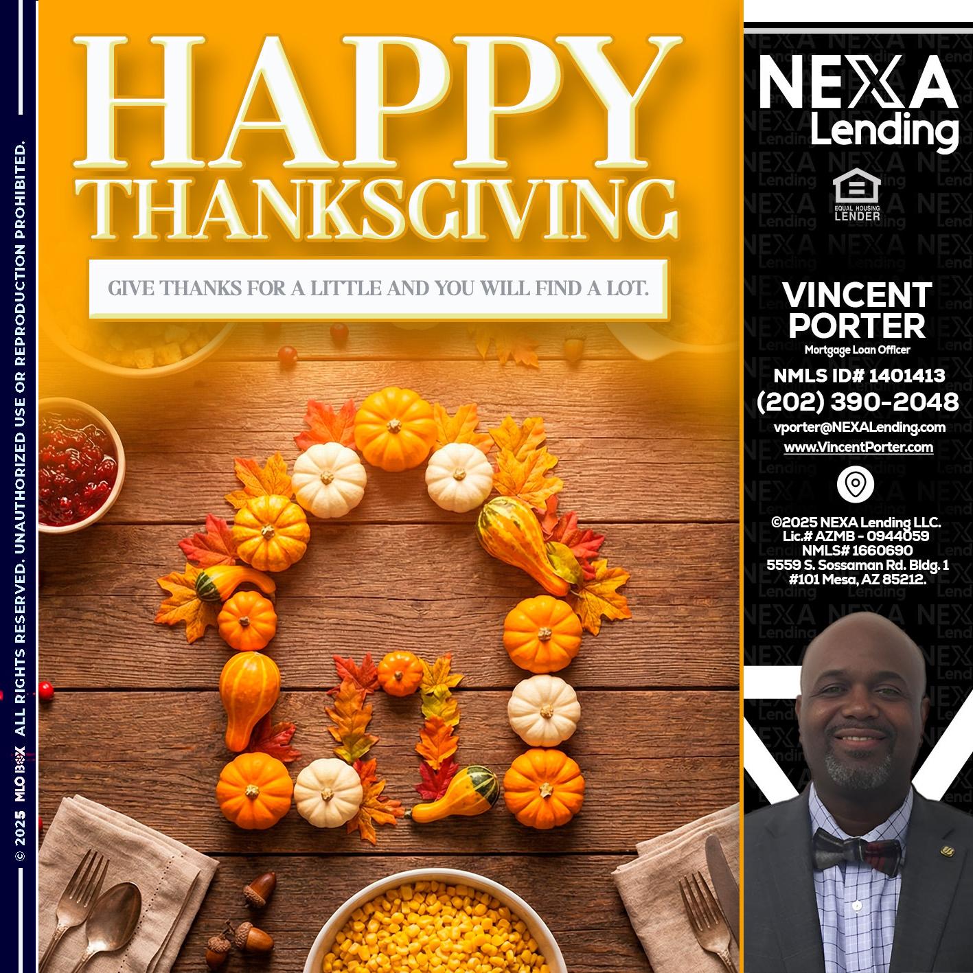 HAPPY THANKSGIVING - Vincent Porter -Mortgage Loan Officer