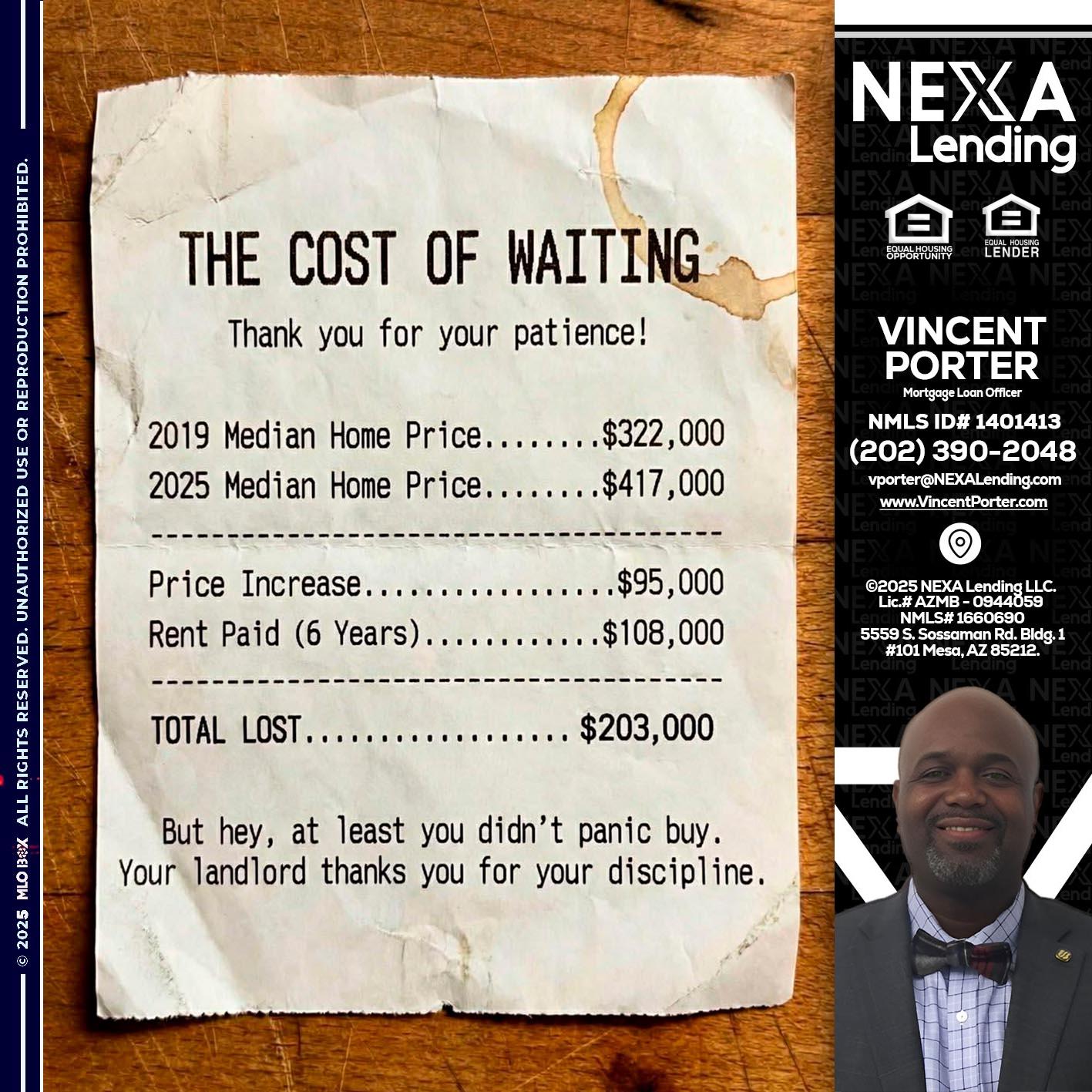 THE COST OF WAITING - Vincent Porter -Mortgage Loan Officer
