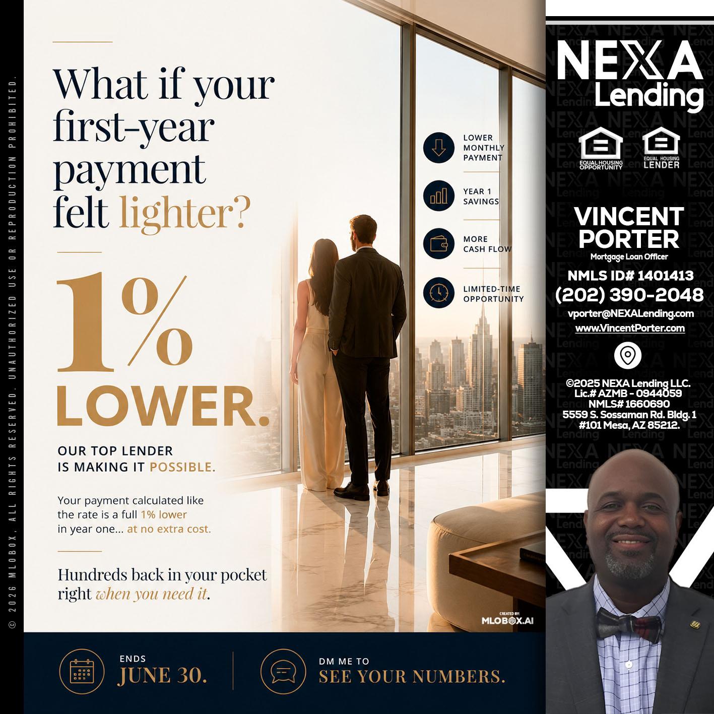 1% lower - Vincent Porter -Mortgage Loan Officer