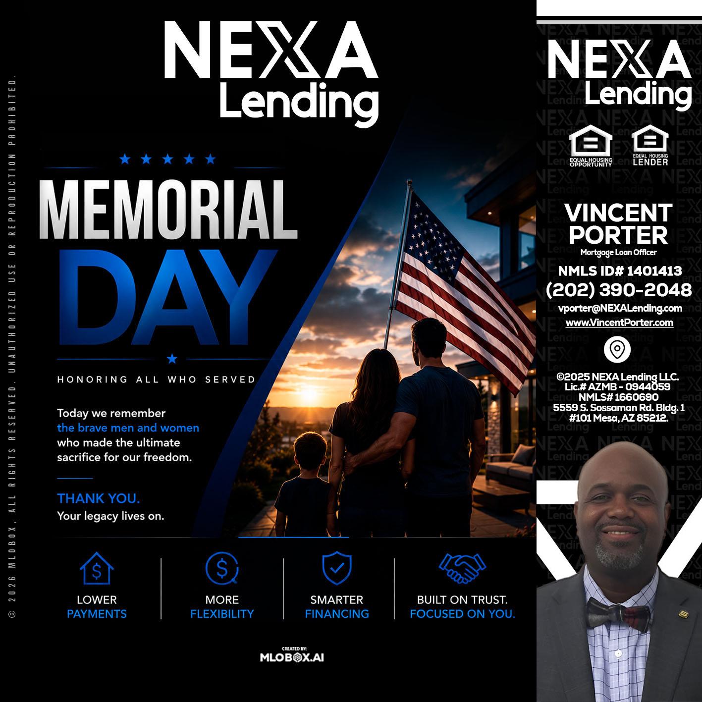 MEMORIAL DAY - Vincent Porter -Mortgage Loan Officer