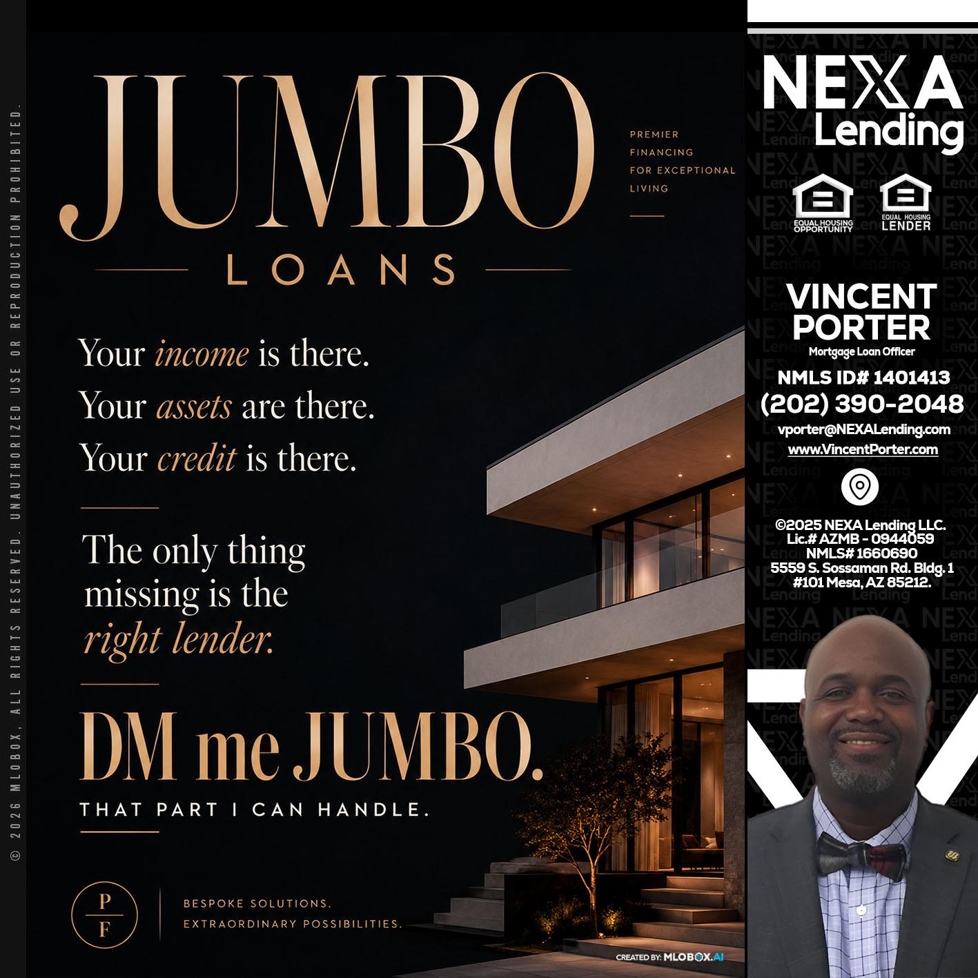 JUMBO LOANS - Vincent Porter -Mortgage Loan Officer