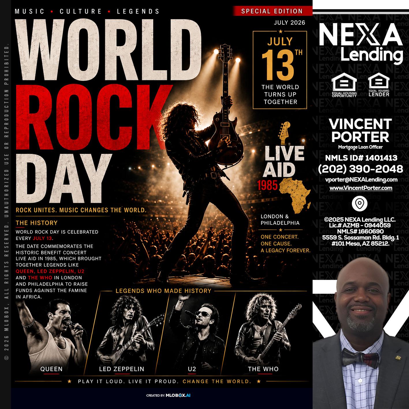 WORLD ROCK MUSIC DAY - Vincent Porter -Mortgage Loan Officer