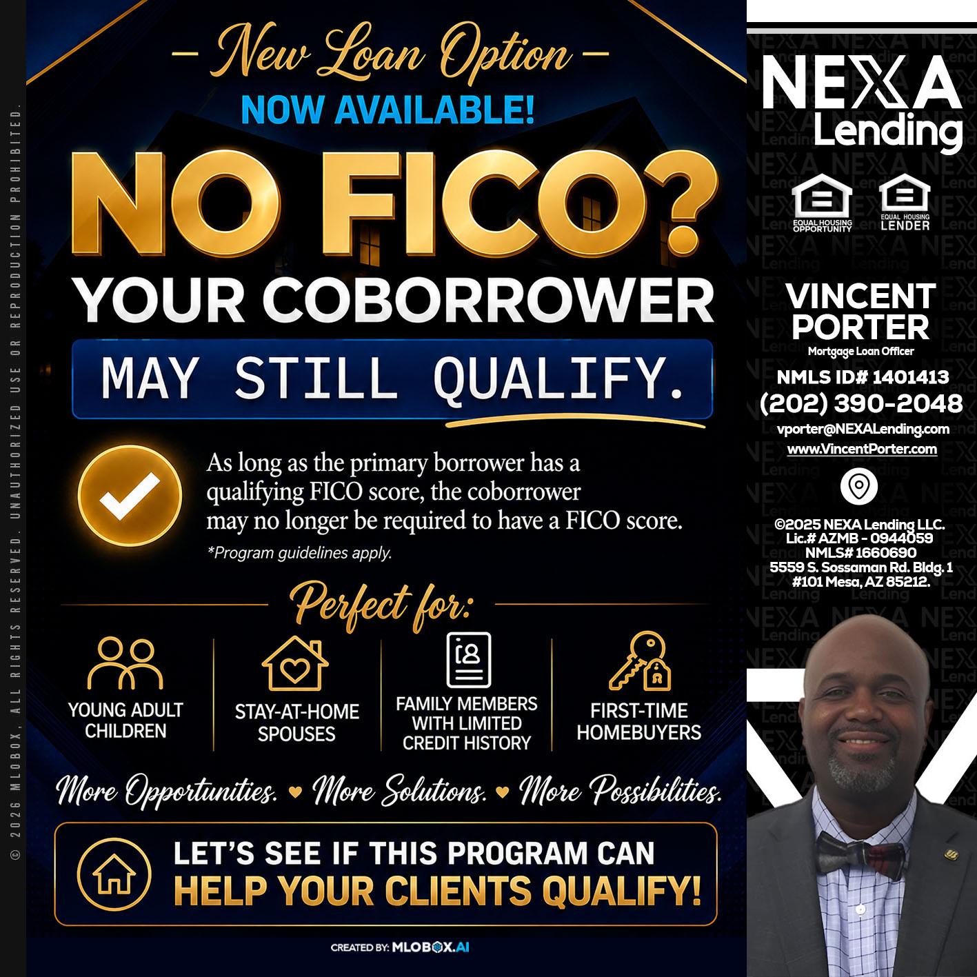 NO FICO - Vincent Porter -Mortgage Loan Officer